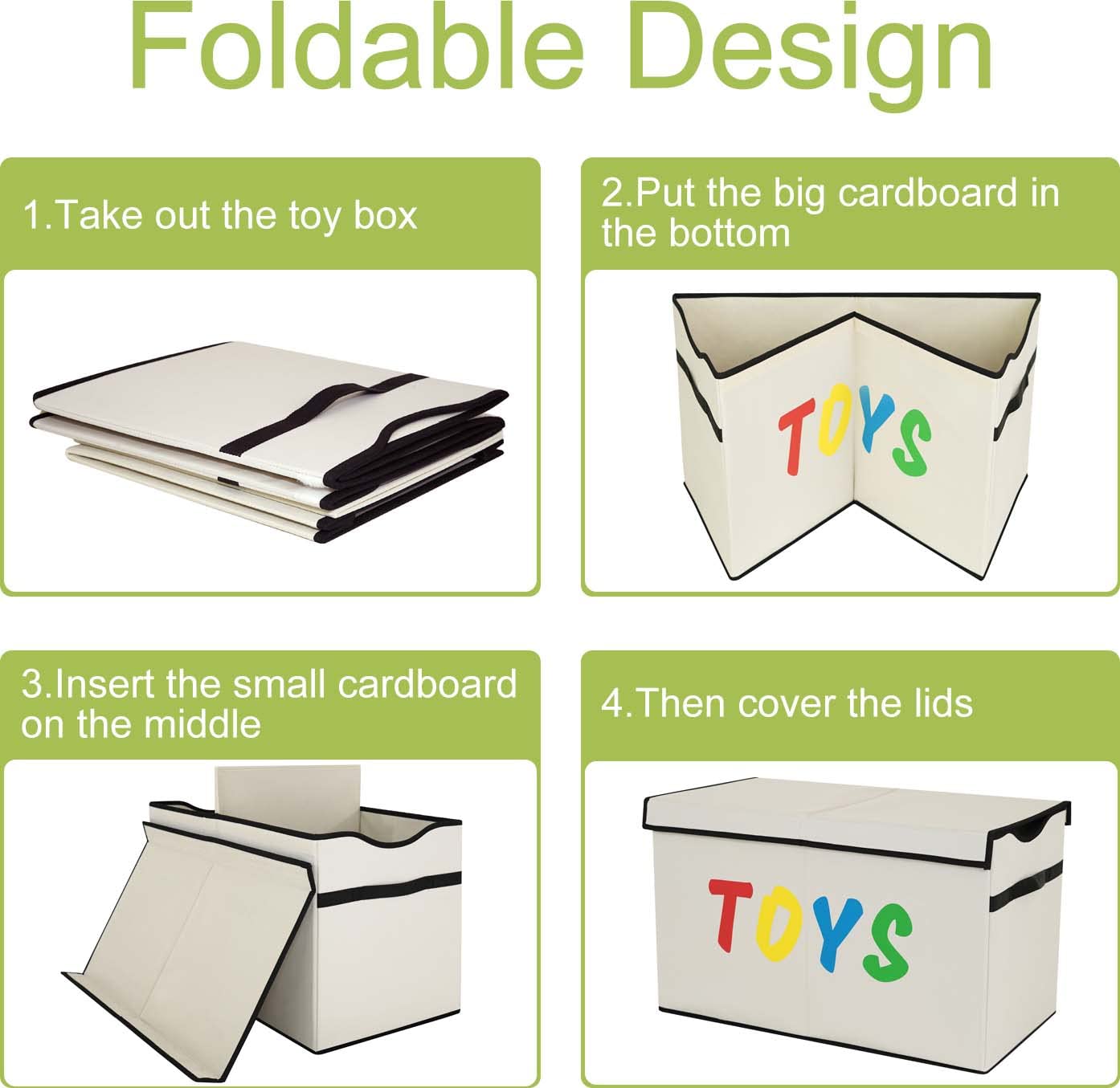YOLOXO Toy Box Chest, Collapsible Sturdy Storage Bins with Lids, Extra Large Kids Toy Storage Organizer Boxes Bins Baskets for Kids, Boys, Girls, Nursery Room, Playroom, Closet (BLACK)
