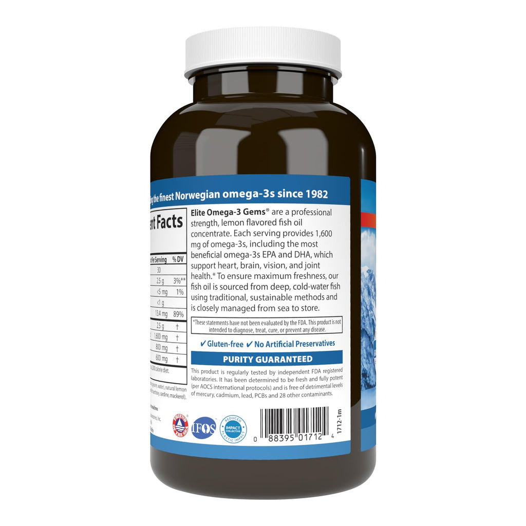 Carlson Labs Elite Omega-3 Gems Fish Oil 1250mg, 180 Softgels