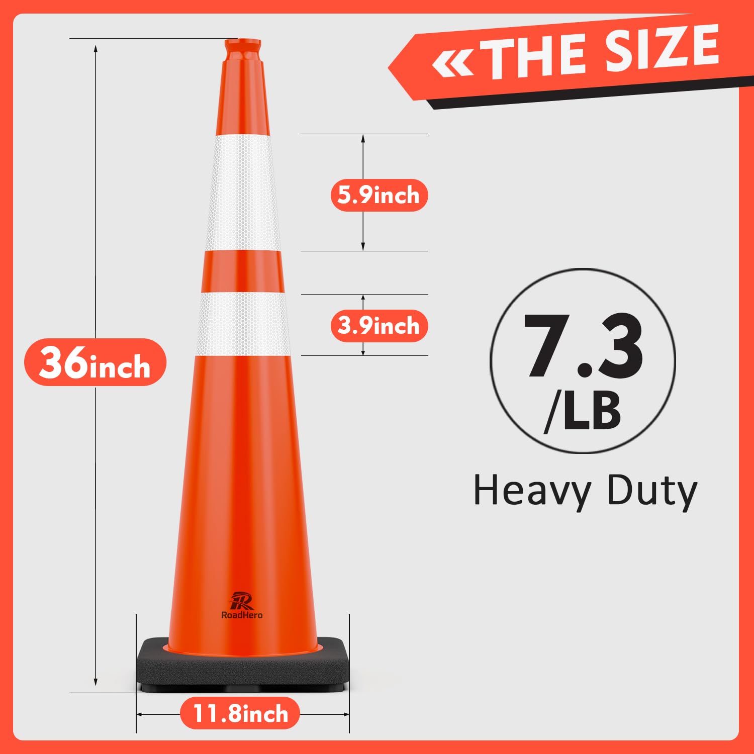 RoadHero 4 Pack Traffic Safety Cones 18 Inch with Black Weighted Base, Plastic PVC Cone, Orange Cones with Reflective Collar, Cones for Parking Lot, Construction Events, Road Safety