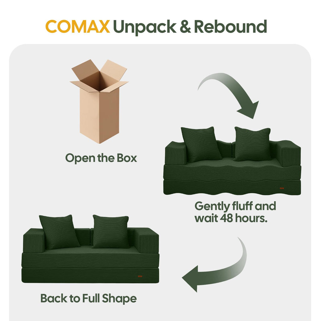 COMAX Futon Sofa Bed, 4‑in‑1 Convertible Sofa Bed, Folding Boneless Couches | Boneless Couch for living room, Fold Out Small Foldable Loveseat Floor Sleeper Mattress Lounge Space‑Saving, Ash Gray