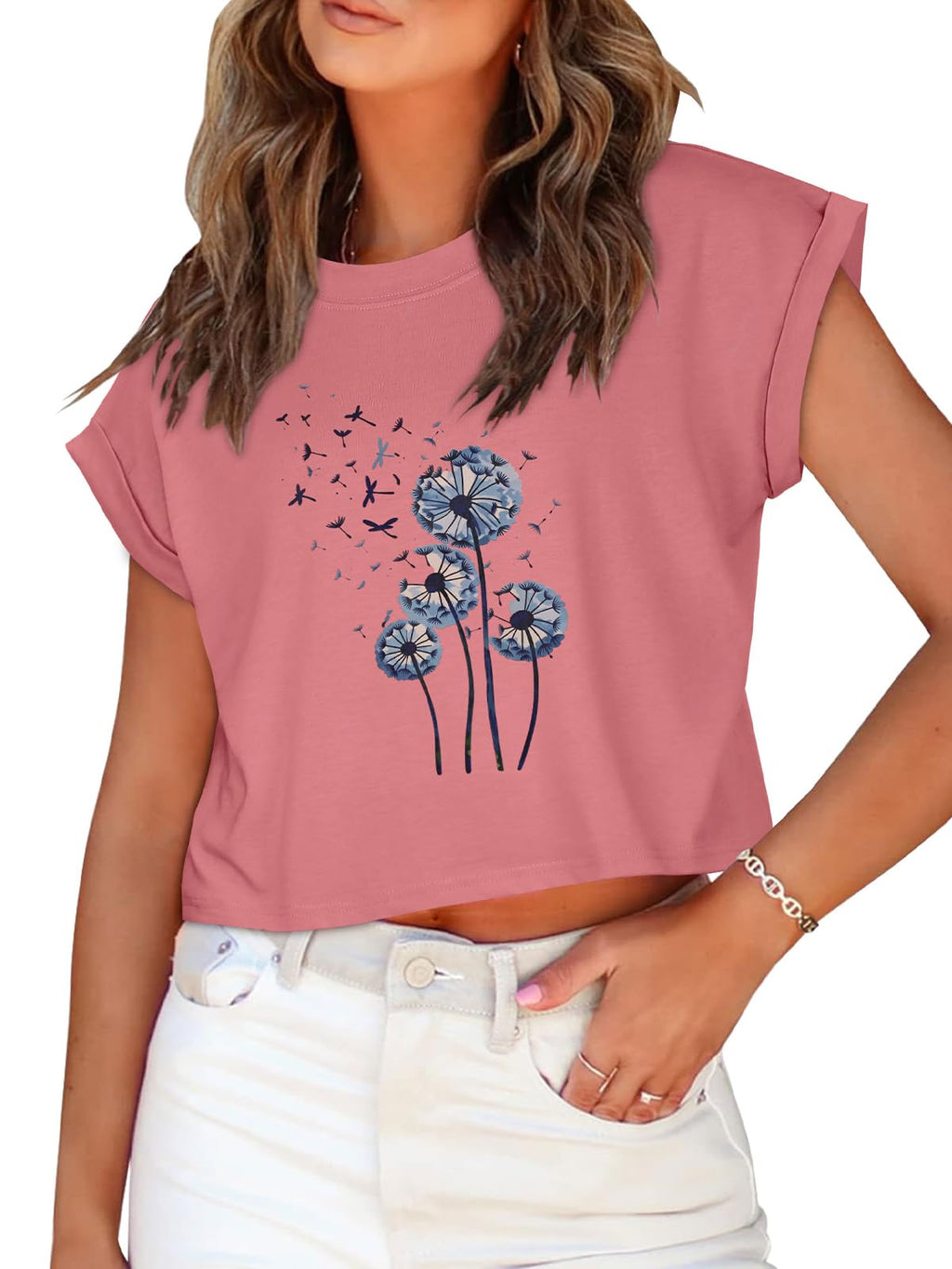Summer Short Sleeve Crop Tops Womens Crewneck Roll Cap Sleeve T Shirts Loose Fit Basic Tees 2026
