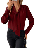 Astylish Women's Bow Tie Neck Tops 2026 Long Sleeve Dressy Loose Casual Elegant Business Work Blouses Shirts