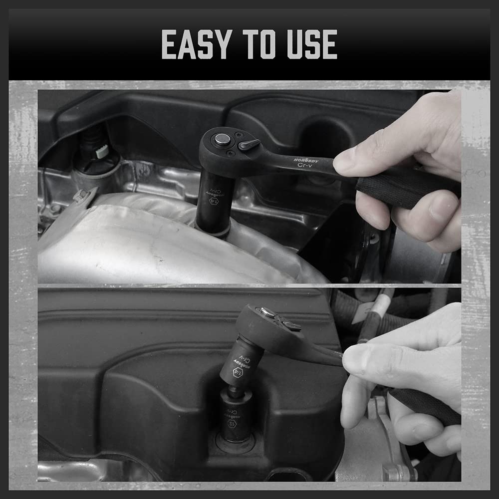 HORUSDY 1/2" Drive Shallow Impact Socket Set, 24-Piece SAE (7/16"-1") and Metric (13-24mm), 6 Point, Cr-V, Includes 1/2-Inch Drive Ratchet Handle, Drive Extension Bar