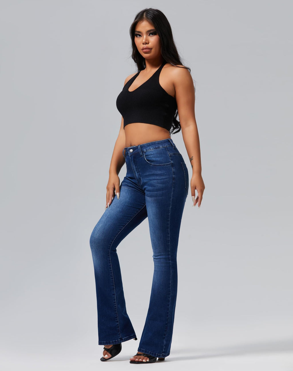 roswear Women's Trendy Stretchy Flare Jeans Mid Rise Bootcut Curvy Denim Pants