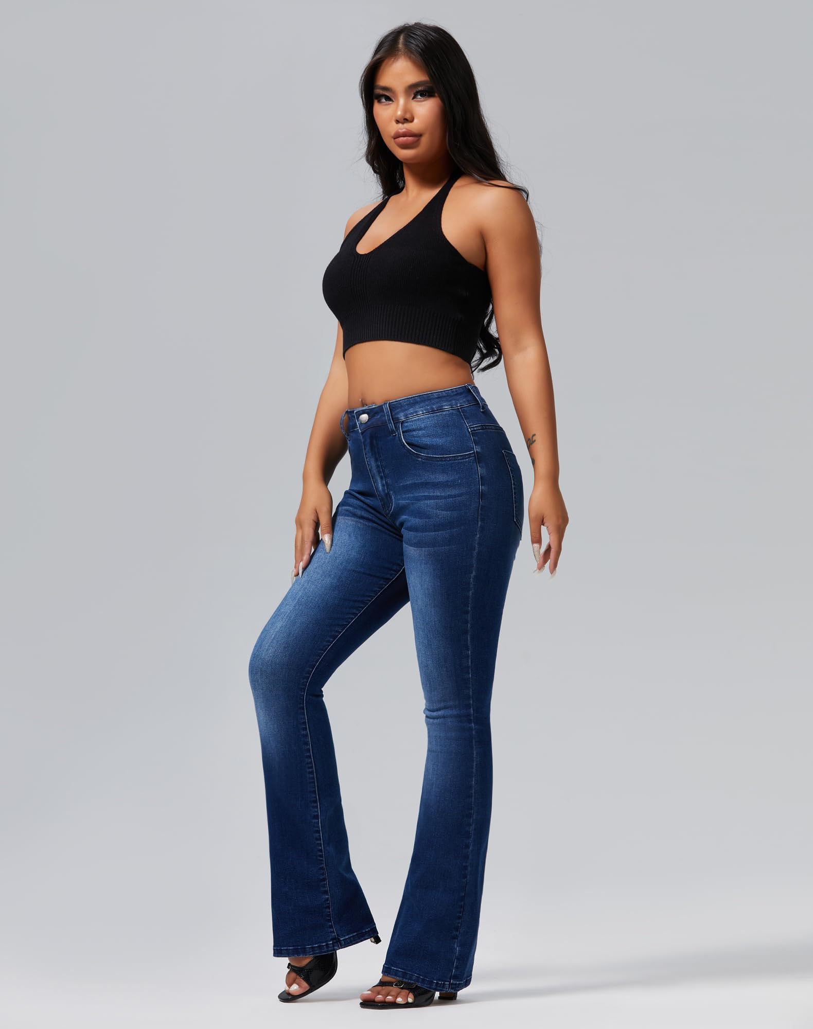 roswear Women's Trendy Stretchy Flare Jeans Mid Rise Bootcut Curvy Denim Pants