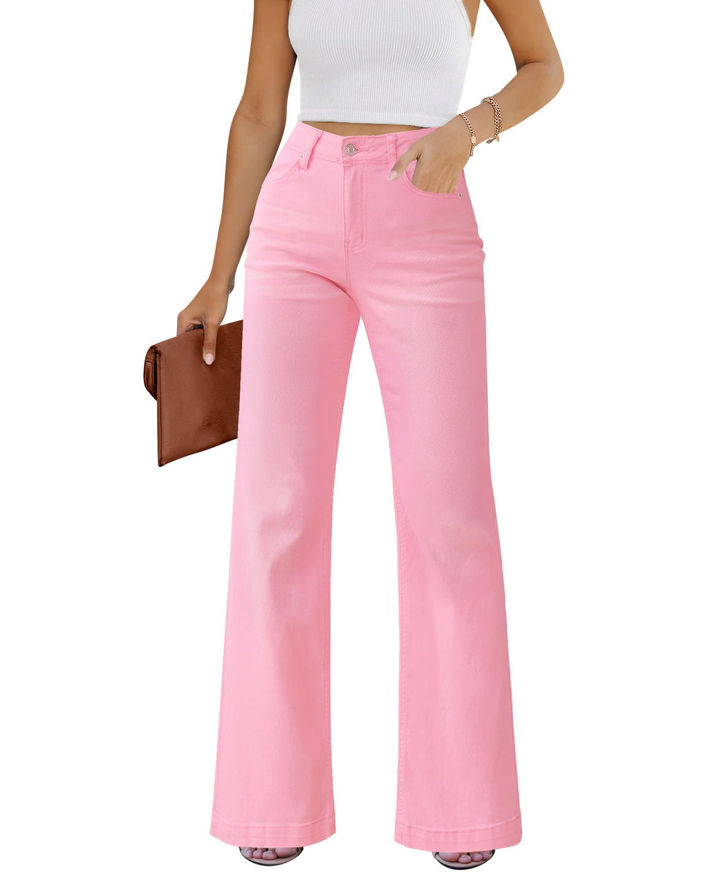 GRAPENT Womens Flare Jeans High Waisted Wide Leg Baggy Jean for Women Stretch Denim Pants