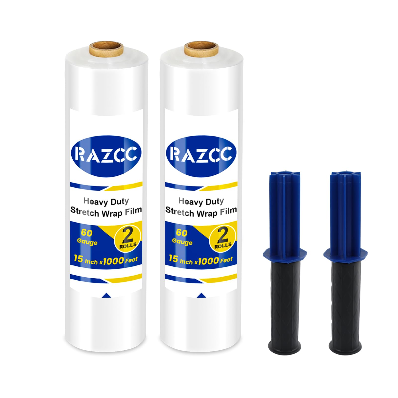 Stretch Film, RAZCC Stretch Wrap Industrial Strength, Shrink Wrap for Pallet Wrap, Heavy Duty Clear Plastic Wrap with Handles, Moving Wrapping Plastic Roll, 15" x 1000 Ft Per Roll, 60 Gauge, 1 Pack