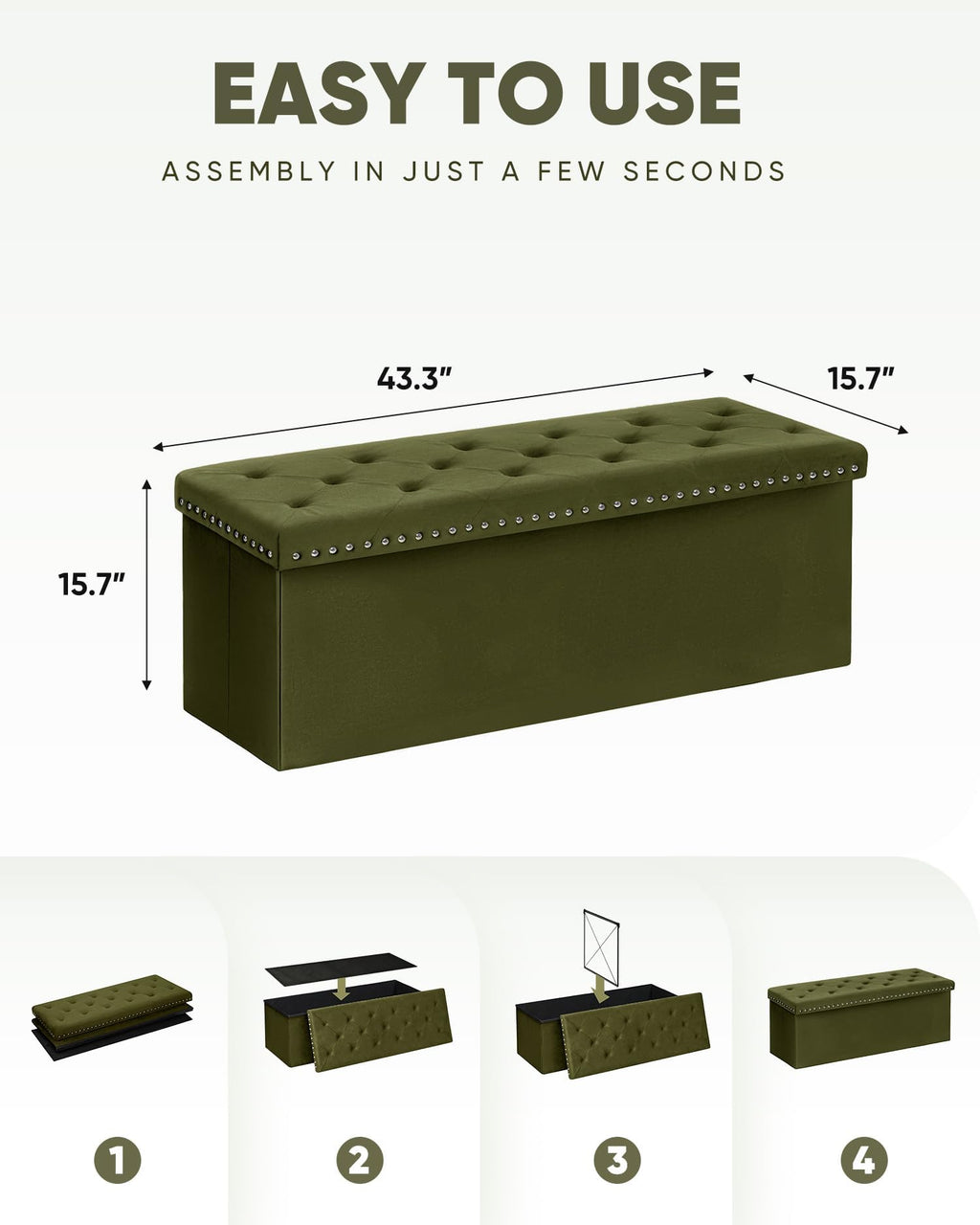 B FSOBEIIALEO Storage-Ottoman Cube-Folding Tufted - Ottomans with Storage, Coffee Table Top Cover, Storage Boxes Footrest Stool for Bedroom, Luxury Velvet Fabric 15.7 Inches Black