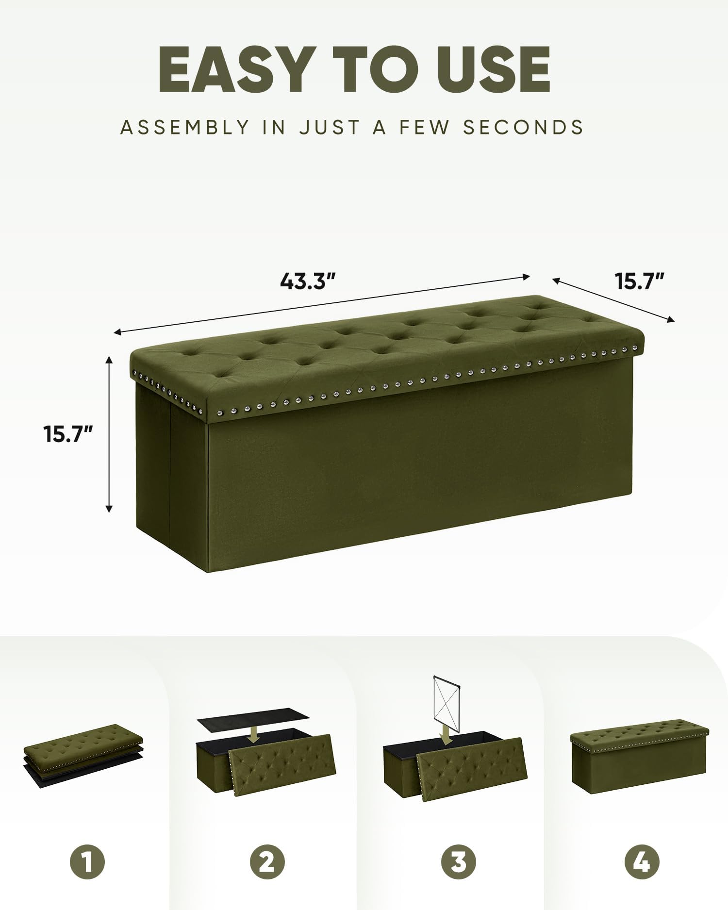 B FSOBEIIALEO Storage-Ottoman Cube-Folding Tufted - Ottomans with Storage, Coffee Table Top Cover, Storage Boxes Footrest Stool for Bedroom, Luxury Velvet Fabric 15.7 Inches Black