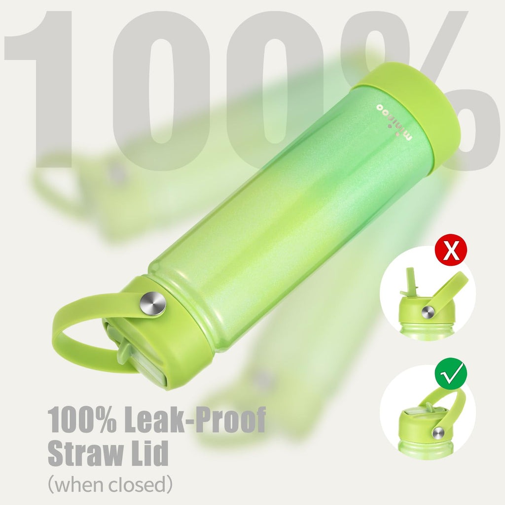mininoo 24 oz Insulated Water Bottle with Straw Lid, Stainless Steel Double Wall Vacuum, Leak Proof, BPA Free, Keep Cold for 24H & Hot for 12H-2 pack(Black)