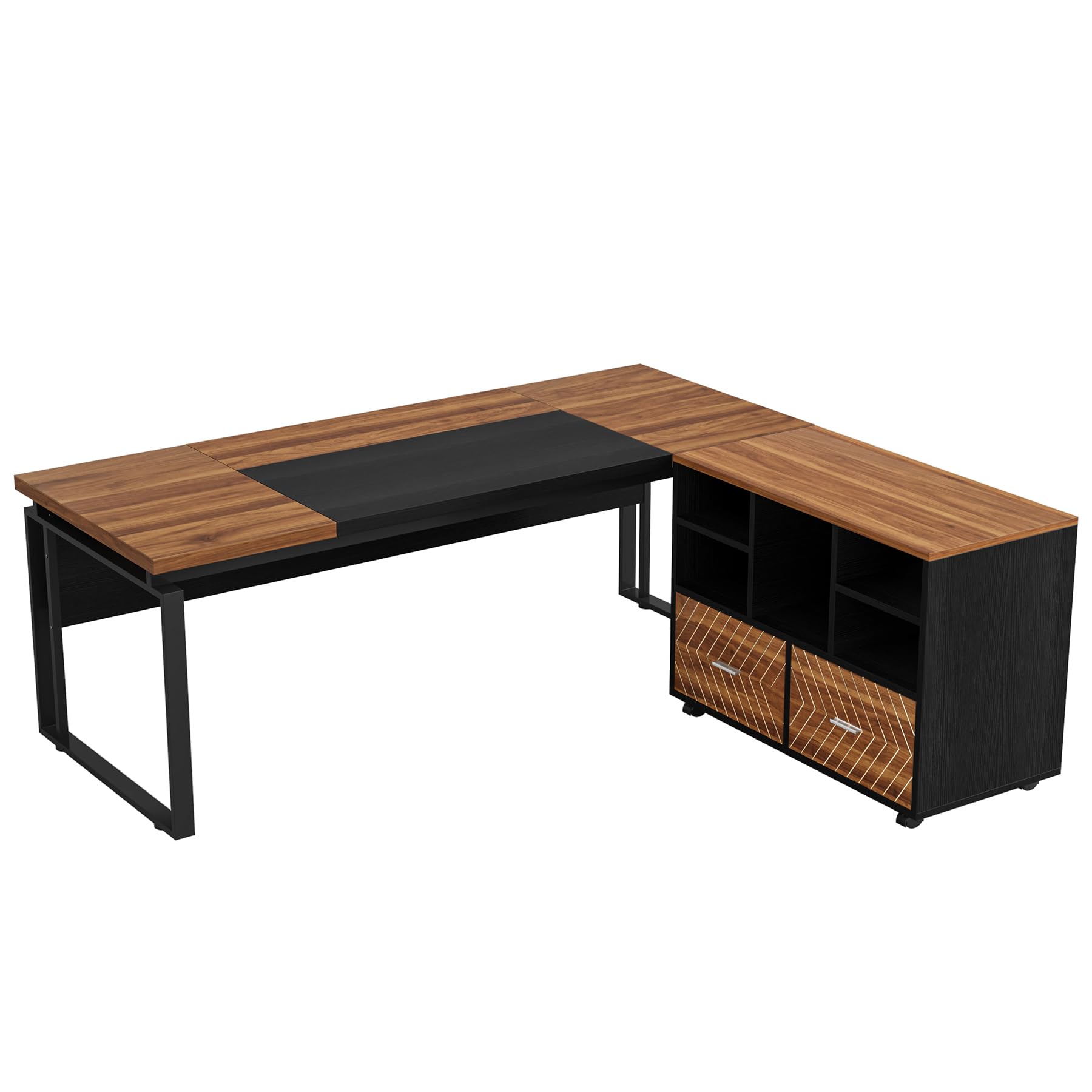 Tribesigns L-Shaped Executive Desk with Reversible File Cabinet, 63" Office Desk with Storage Drawers, L-Shaped Computer Desk with Drawer Cabinet for Hanging Letter Size Files (Gray & Black)