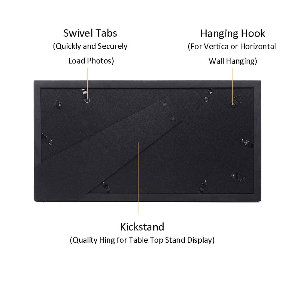 4x6 2-Opening Collage Frame Black Wood | Two 4x6 openings, shatter-resistant glass, tabletop & wall mount