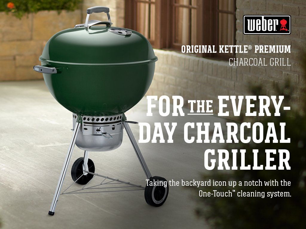 Weber Original Kettle Premium Charcoal Grill, 22-Inch, Black – Outdoor BBQ Grill with Built‑In Thermometer, Heat Control Dampers & One‑Touch™ Cleaning System