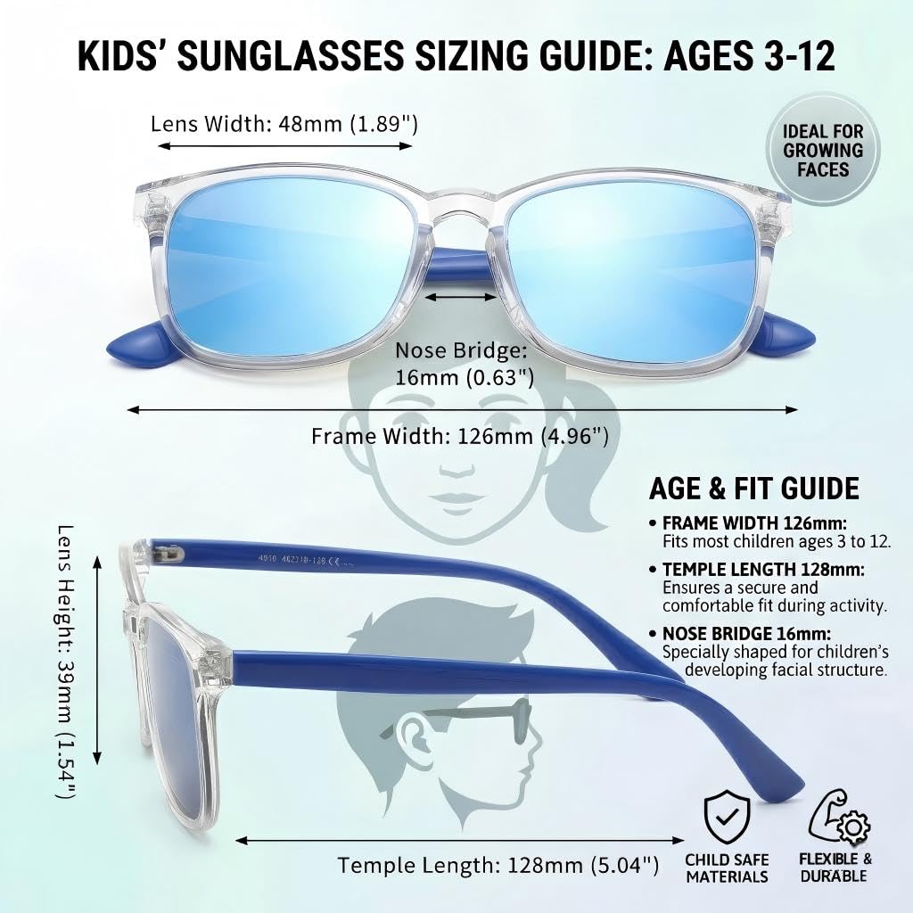 COASION Polarized Kids Sunglasses UV 400 Protection for Girls Boys Classic Retro Style Toddler Shades Age 3-12