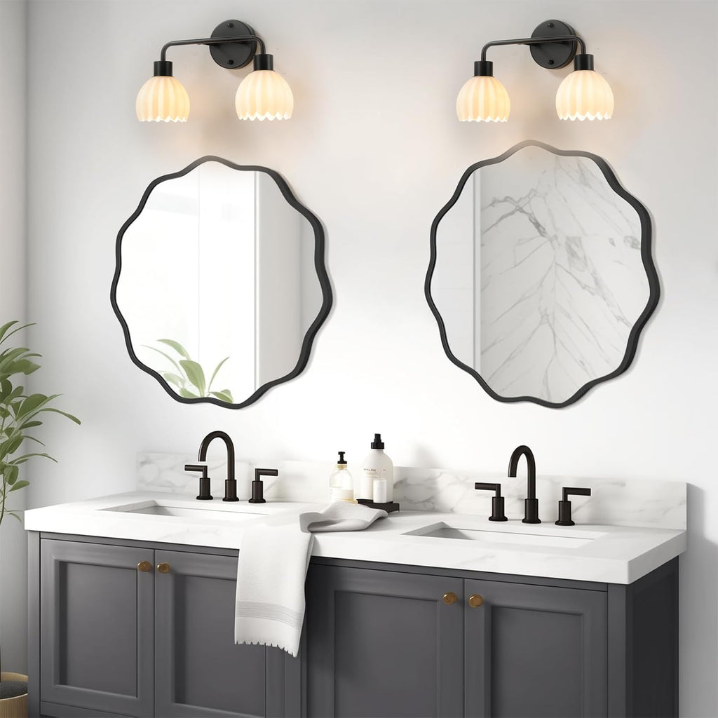 1-Light Gold Brass Bathroom Light Fixture,Wall Sconces set of 2,Brushed Gold Vanlity Light Over Mirror,Bathroom Vanity Light with White Tulip Glass Flower Shade,E26 Socket(Bulbs Not Included)