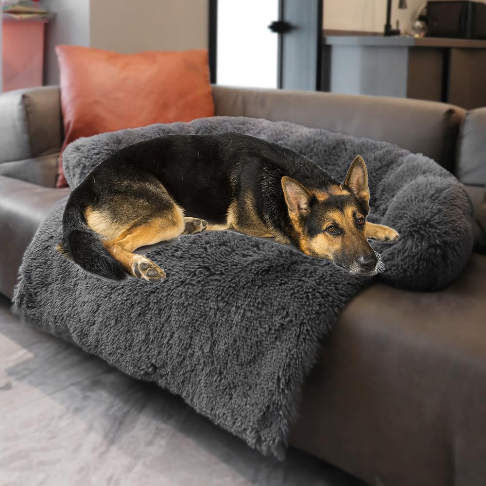 Luxurious Calming Dogs/Cats Bed Mats, Dog Pad Washable Removable Couch Cover, Plush Long Fur Mat for Pets, Waterproof Lining, Perfect for Small, Medium and Large Dogs and Cats (Beige, 31"x23")