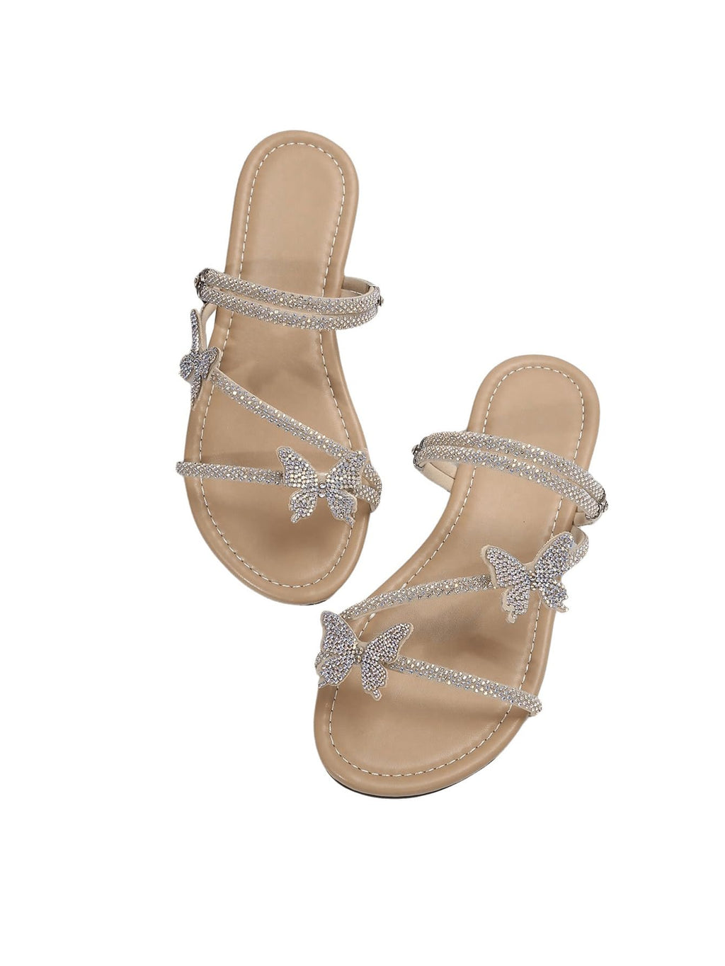 Floerns Women's Elegant Rhinestone Butterfly Transparent Elastic Strap Summer Flat Sandals