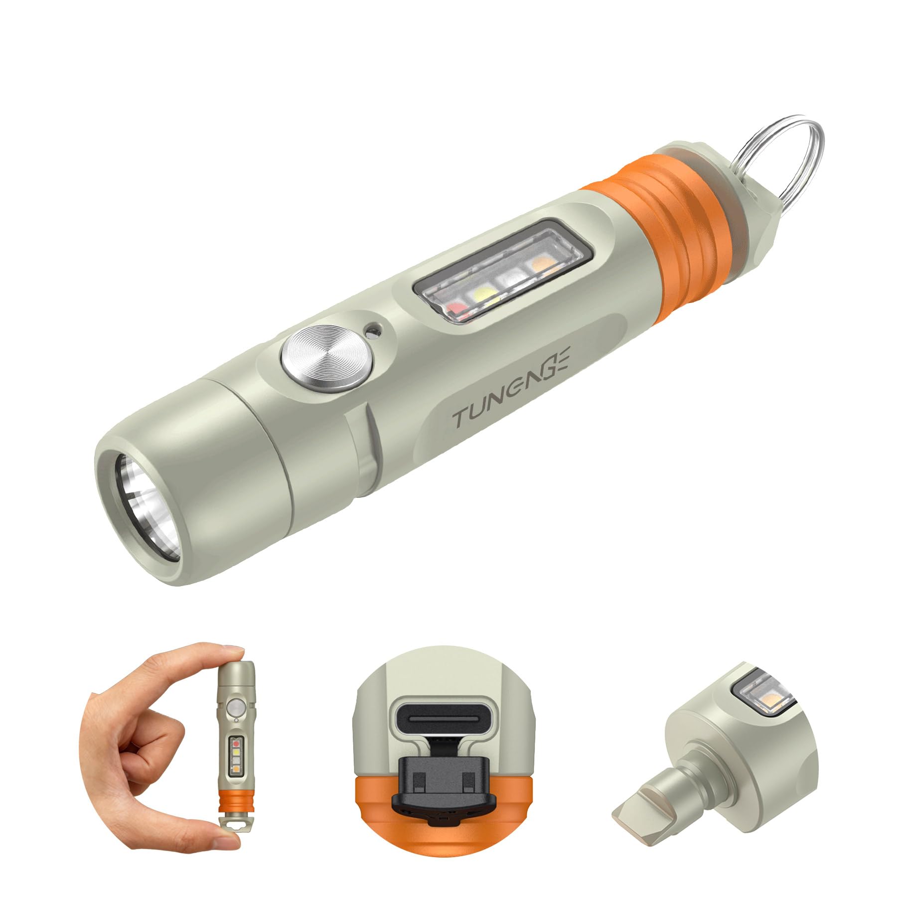 S15PRO-TK 7075 Aluminum Keychain Flashlight Rechargeable, 750 Lumens EDC Mini Flashlight, Pocket Light with 5 Side Light + Screwdriver & Quick-Release Tail Cap for Emergencies, Maintenance, Khaki