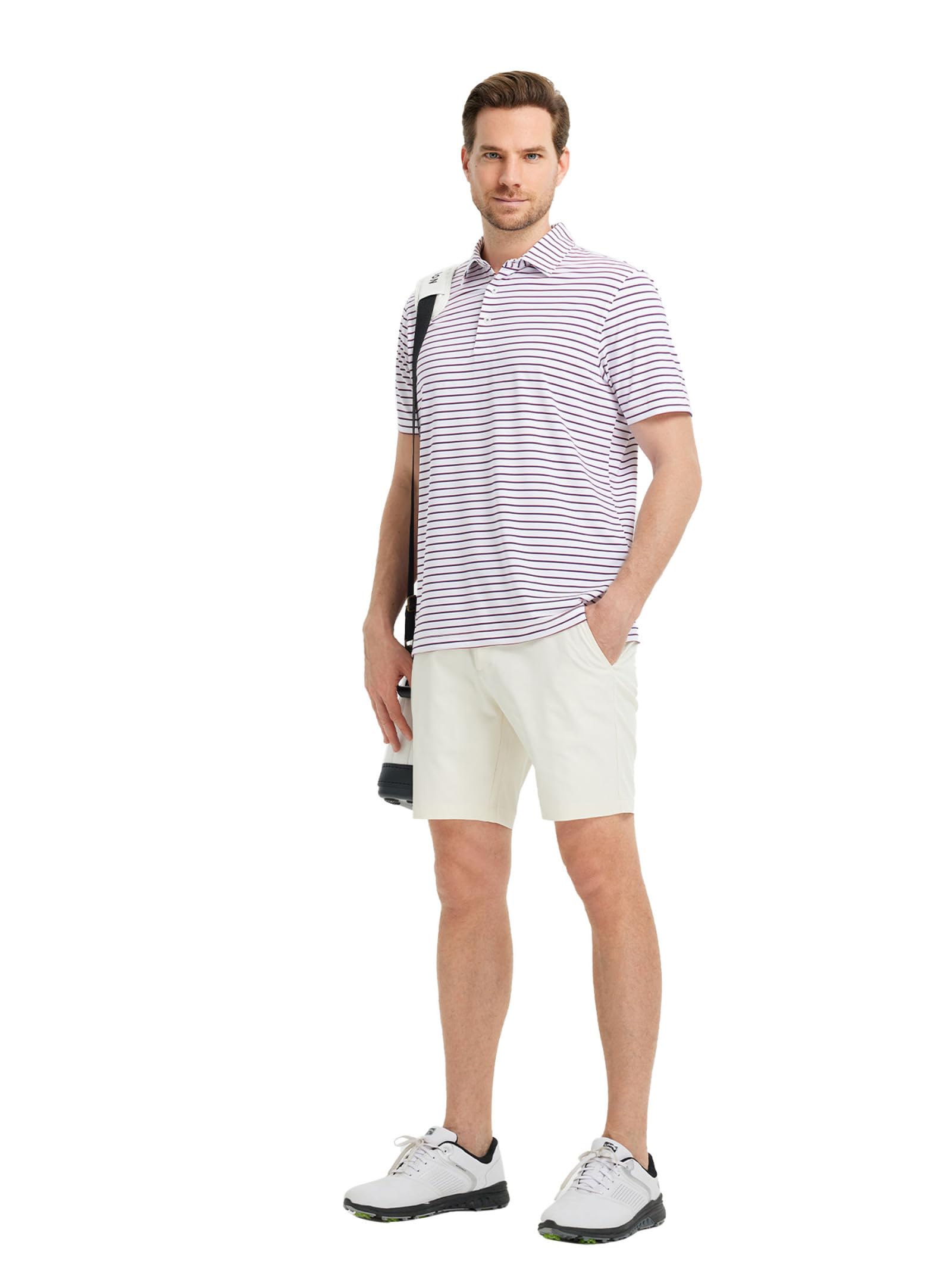 Rouen Mens Polo Shirts Short Sleeve Dry Fit Performance Moisture Wicking Causal Striped Polo Collared Golf Shirts for Men