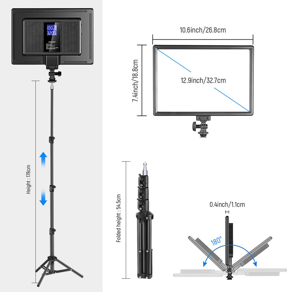 NEEWER RGB168 18.3" RGB LED Video Panel Light with App Control, Bluetooth, 2 Pack Tripod Stand Kit, 60W/360° Full Color/2500-8500K/CRI97+, Studio Photography/YouTube/Game Streaming