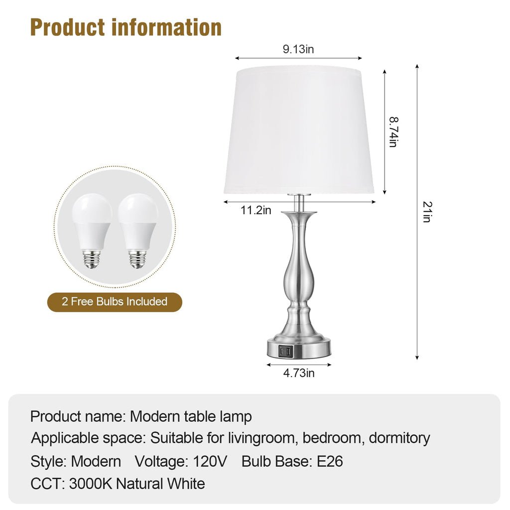 Bedside Table Lamp Touch Control Bedroom Lamps with USB A and C Charging Port 3 Way Dimmable Touch Lamps for Nightstand Living Room Bedroom Dorm Home Office Reading, Set of 2