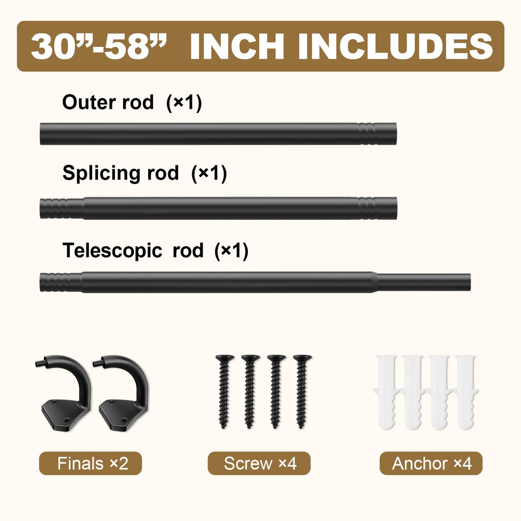 GXOACKJ Black Wrap Around Curtain Rods for Windows 28 to 48 inch, 5/8 inch Industrial Telescoping Blackout Curtain Rods for Bedroom & Outdoor