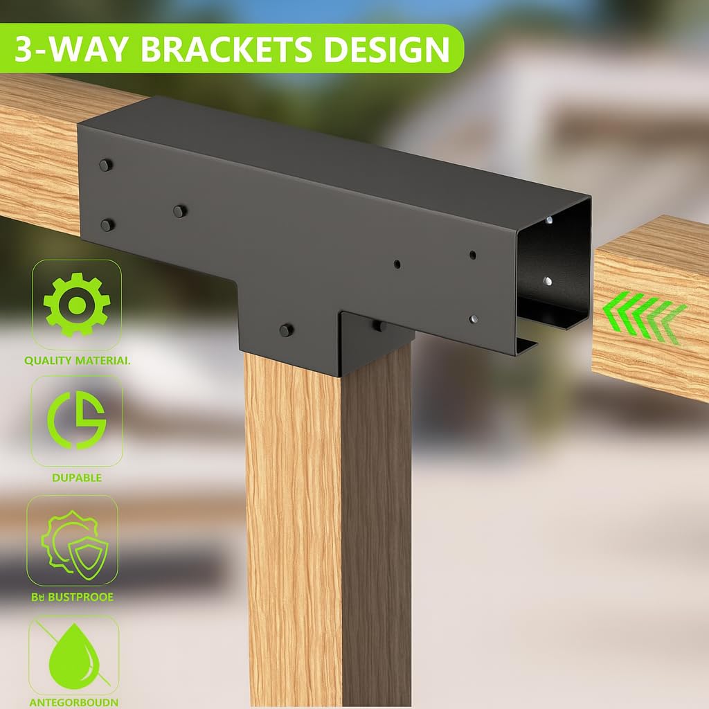 Woodwork Pergola Kit 2 Pcs- Post and Beam T Brackets - Modular Sizing Pergola Brackets Hardware fit for 4 x 4 Lumber, Heavy Duty