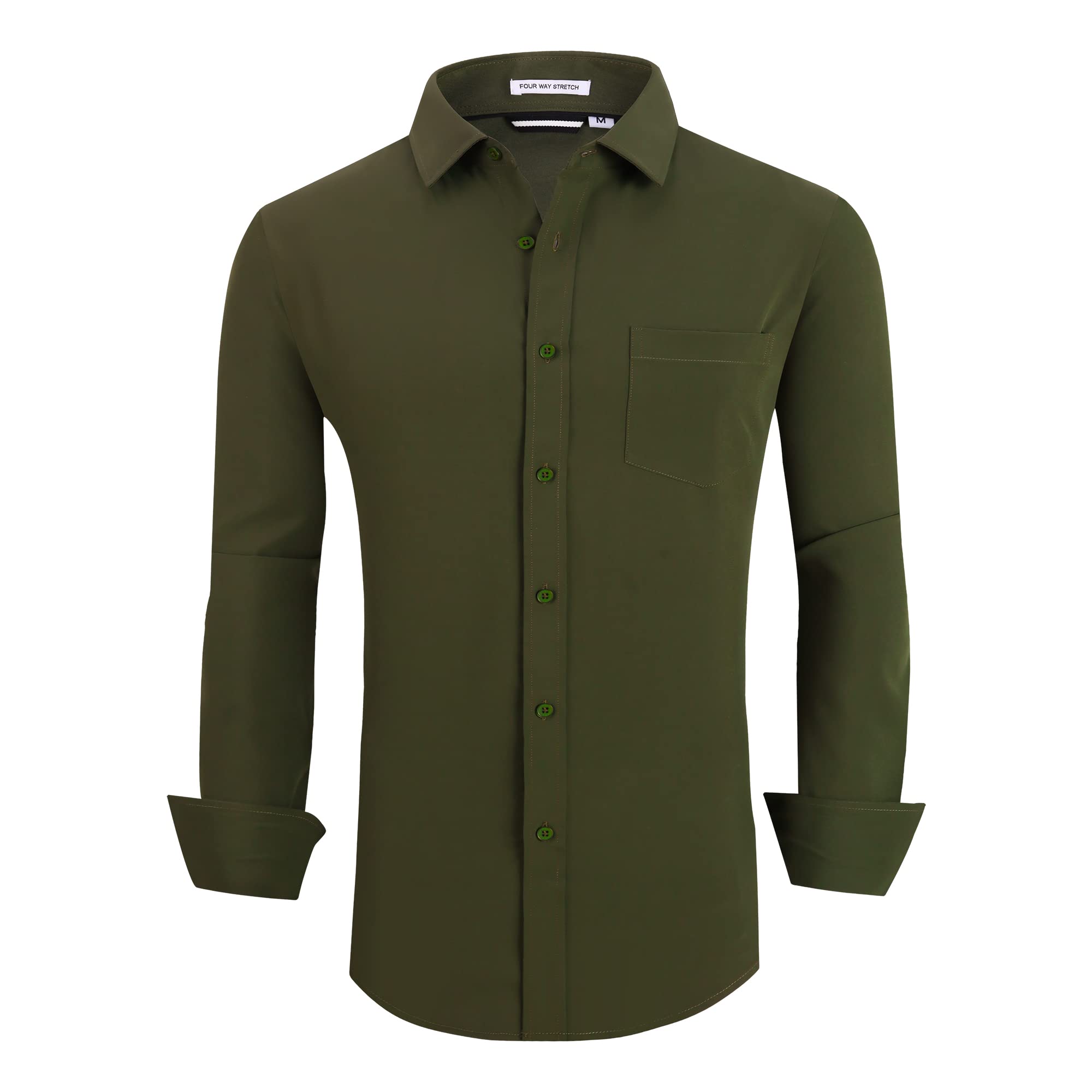 Alex Vando Mens Dress Shirt Wrinkle Free Regular Fit 4-Way Stretch Button Down Shirts