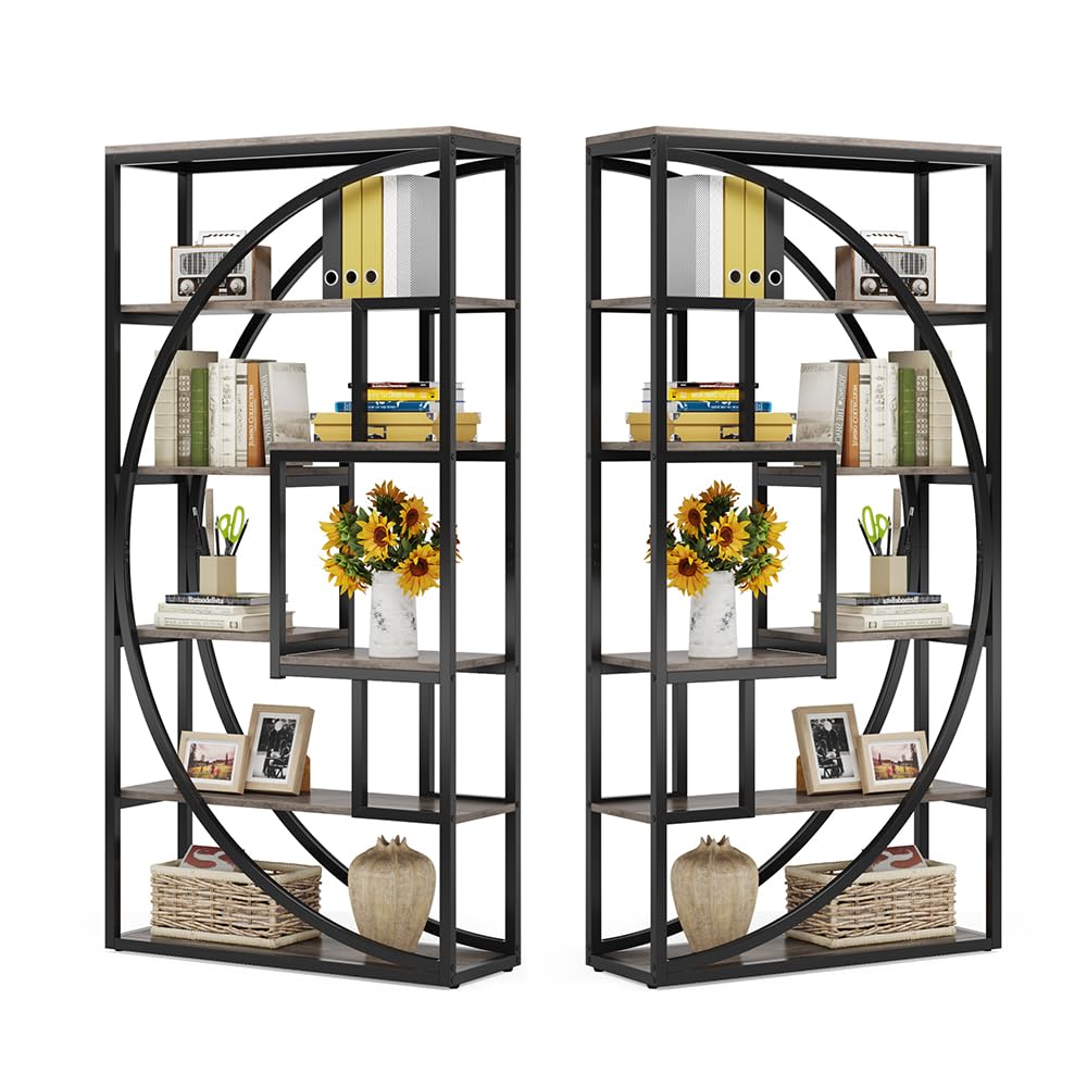 Tribesigns Bookshelf, Industrial 5-Tier Etagere Bookcase, 70.8 inch Tall Bookshelf with 8 Open Storage Shelf, Book Shelf Display Tack Shelving Unit for Home Office Living Room, Rustic Brown