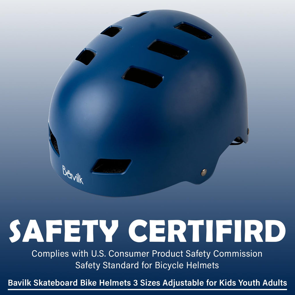 Bike Helmet 3 Sizes for Teenager Kids Youth Adults,Bavilk Skateboard Helmet Adjustable Multi-Sport Bicycle Cycling Scooter Roller Skate Inline Skating Rollerblading for Girls Boys Women Men Teen