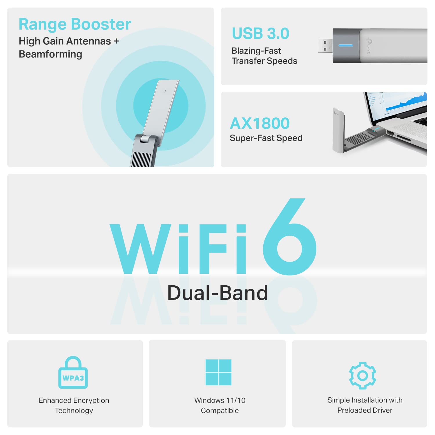 TP-Link AC1300 USB WiFi Adapter(Archer T3U)- 2.4G/5G Dual Band Wireless Network Adapter for PC Desktop, MU-MIMO WiFi Dongle, USB 3.0, Supports Windows 11, 10, 8.1, 8, 7, XP/Mac OS X 10.9-10.14