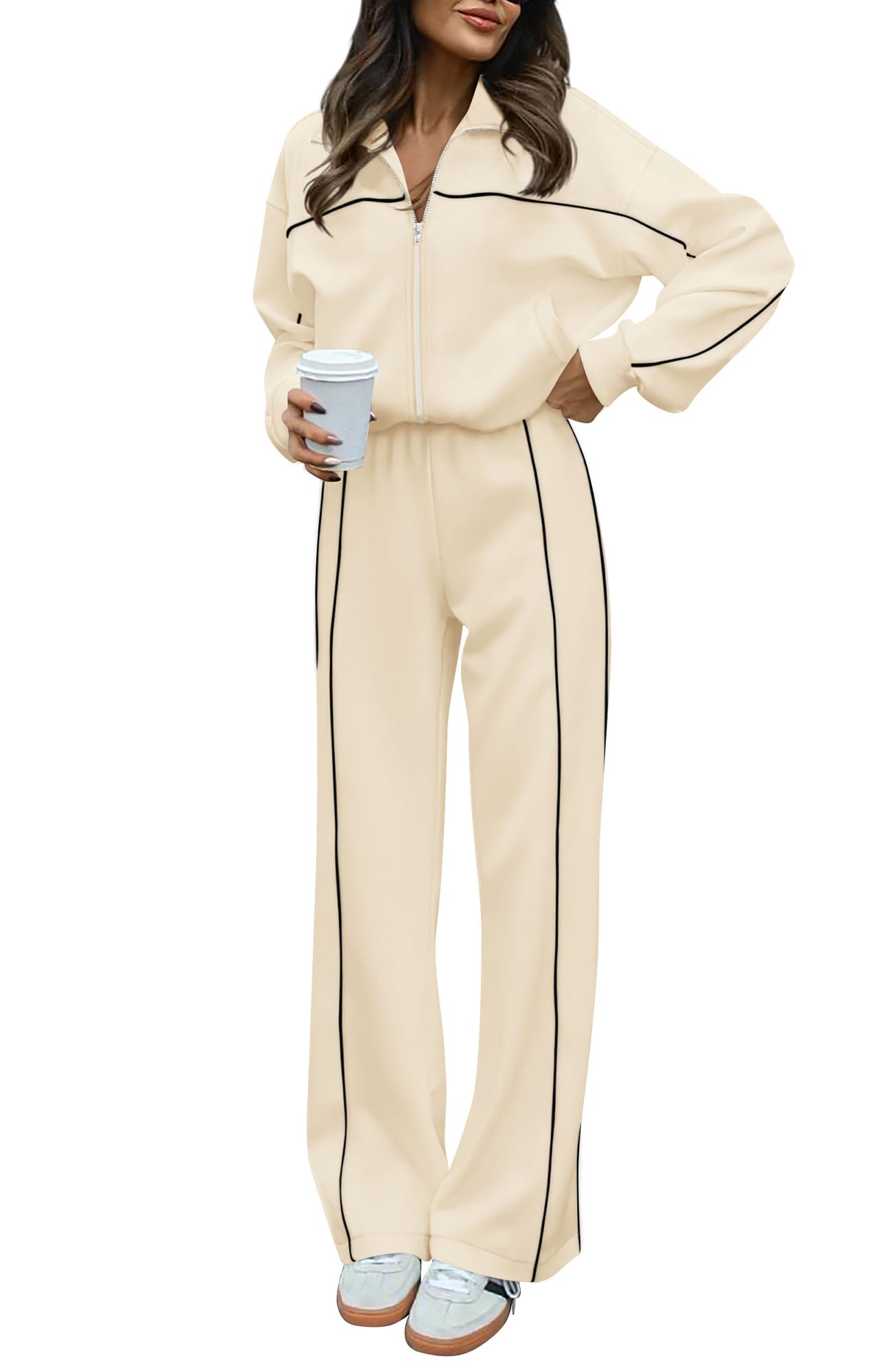 BTFBM Women's Two Piece Tracksuit Fall 2026 Long Sleeve Zip Up Sweatshirt Long Pants Outfits Jogger Sweatsuit Sets