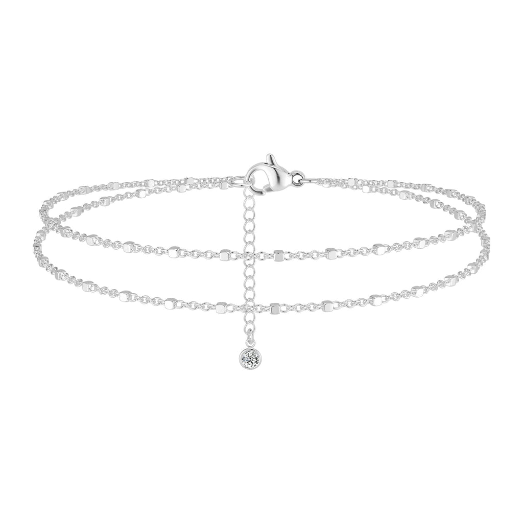 Freekiss Sterling Silver Ankle Bracelets for Women: Dainty Layered Waterproof Anklet for Women Adjustable Womens Anklet Set Stackable Figaro Beaded Cuban Link Anklets Beach Jewelry for Women