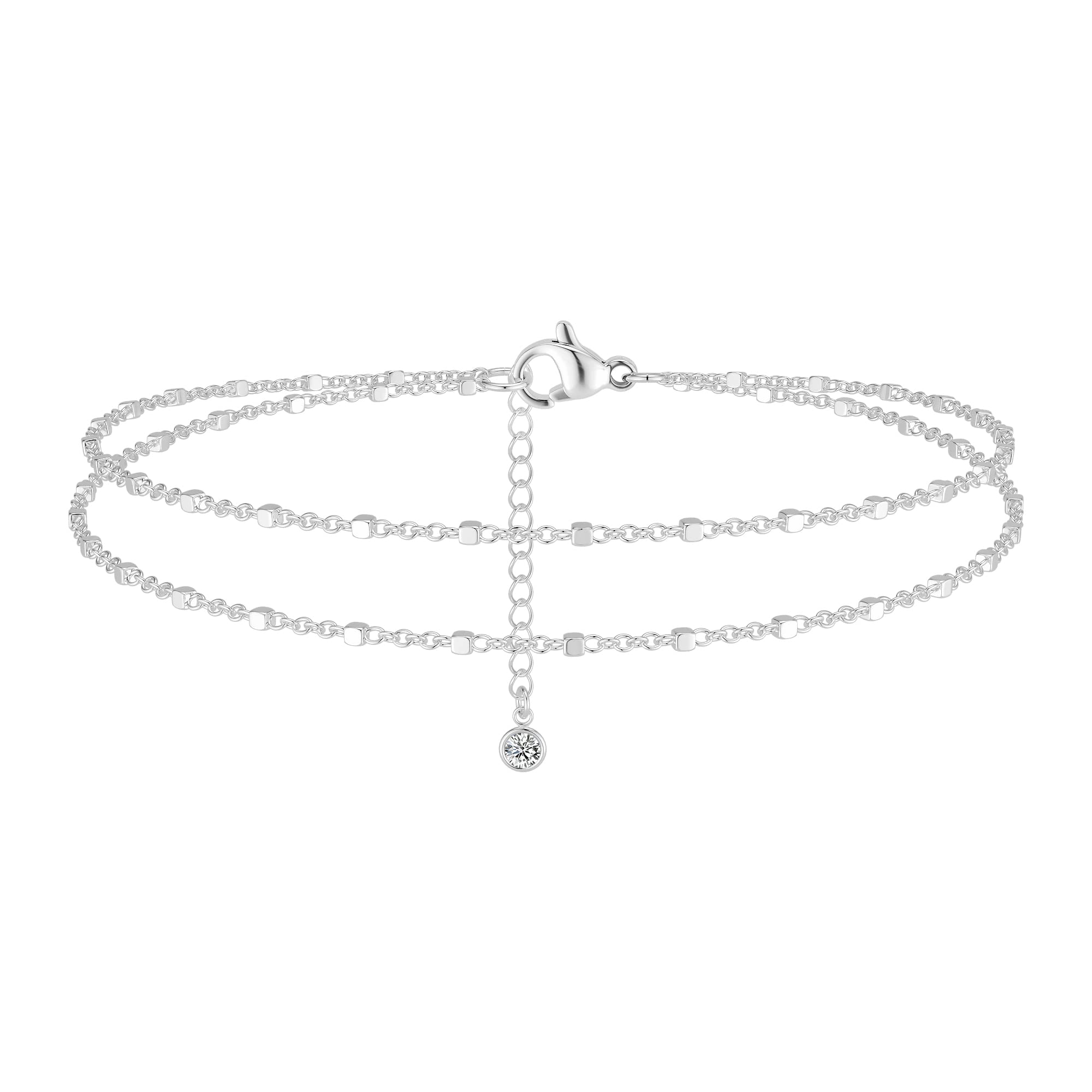Freekiss Sterling Silver Ankle Bracelets for Women: Dainty Layered Waterproof Anklet for Women Adjustable Womens Anklet Set Stackable Figaro Beaded Cuban Link Anklets Beach Jewelry for Women