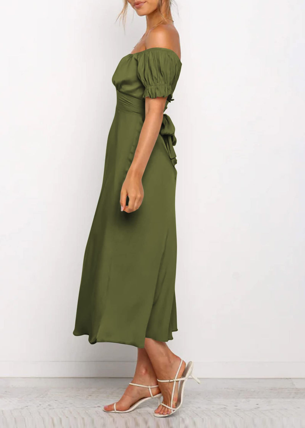 KIRUNDO Women's 2026 Spring Summer Satin Wedding Guest Midi Dress Off The Shoulder Wrap Party Cocktail Formal Prom Dresses