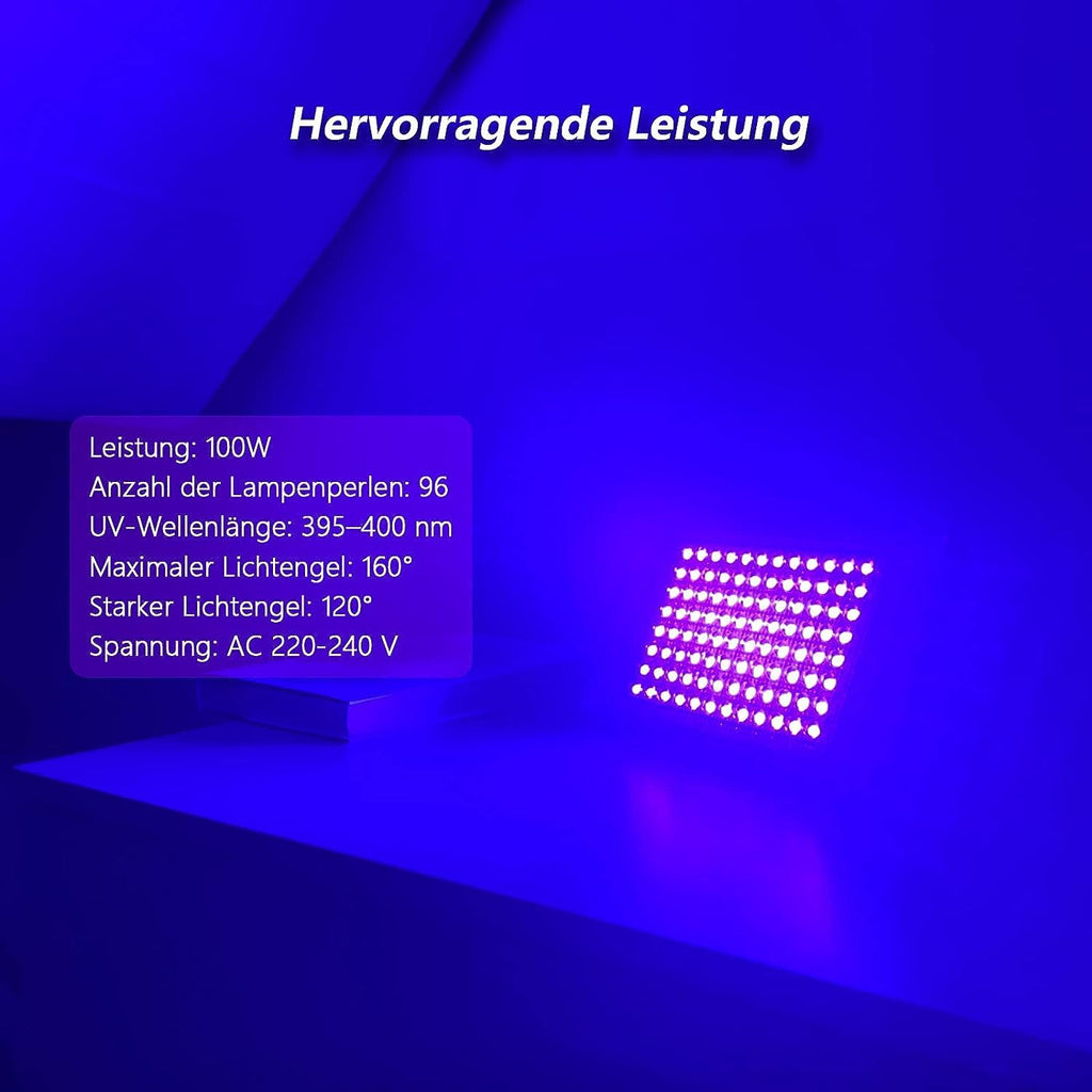 100W LED Black Light, Powerful UV Spotlight, IP66, 395nm UV Lamp for Christmas, Halloween Glow Party (1 Pack)