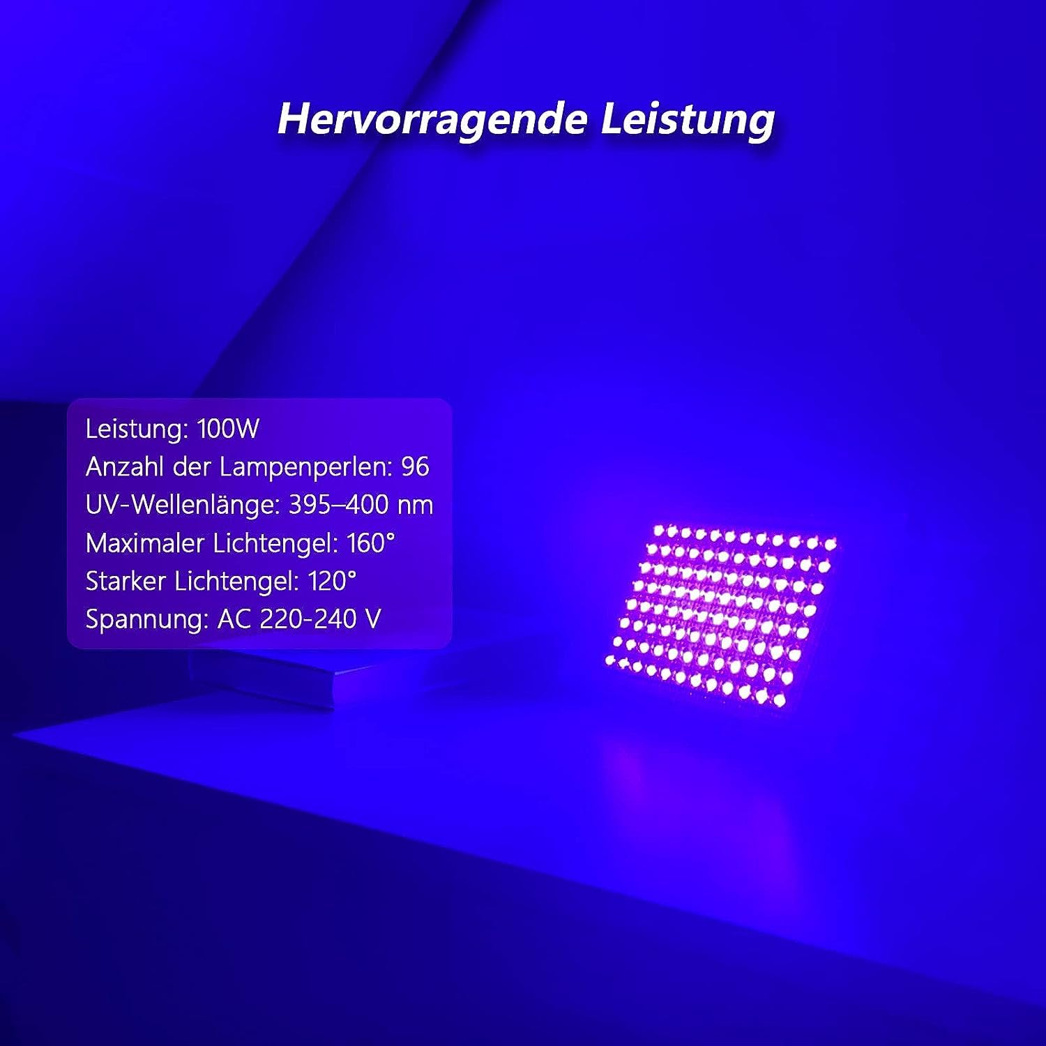 100W LED Black Light, Powerful UV Spotlight, IP66, 395nm UV Lamp for Christmas, Halloween Glow Party (1 Pack)