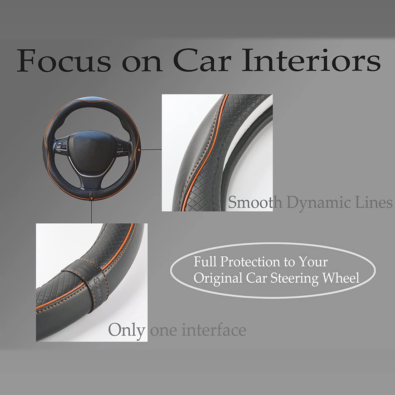 Car Steering Wheel Cover, Anti-Slip, Safety, Soft, Breathable, Heavy Duty, Thick, Full Surround, Sports Style (Black)