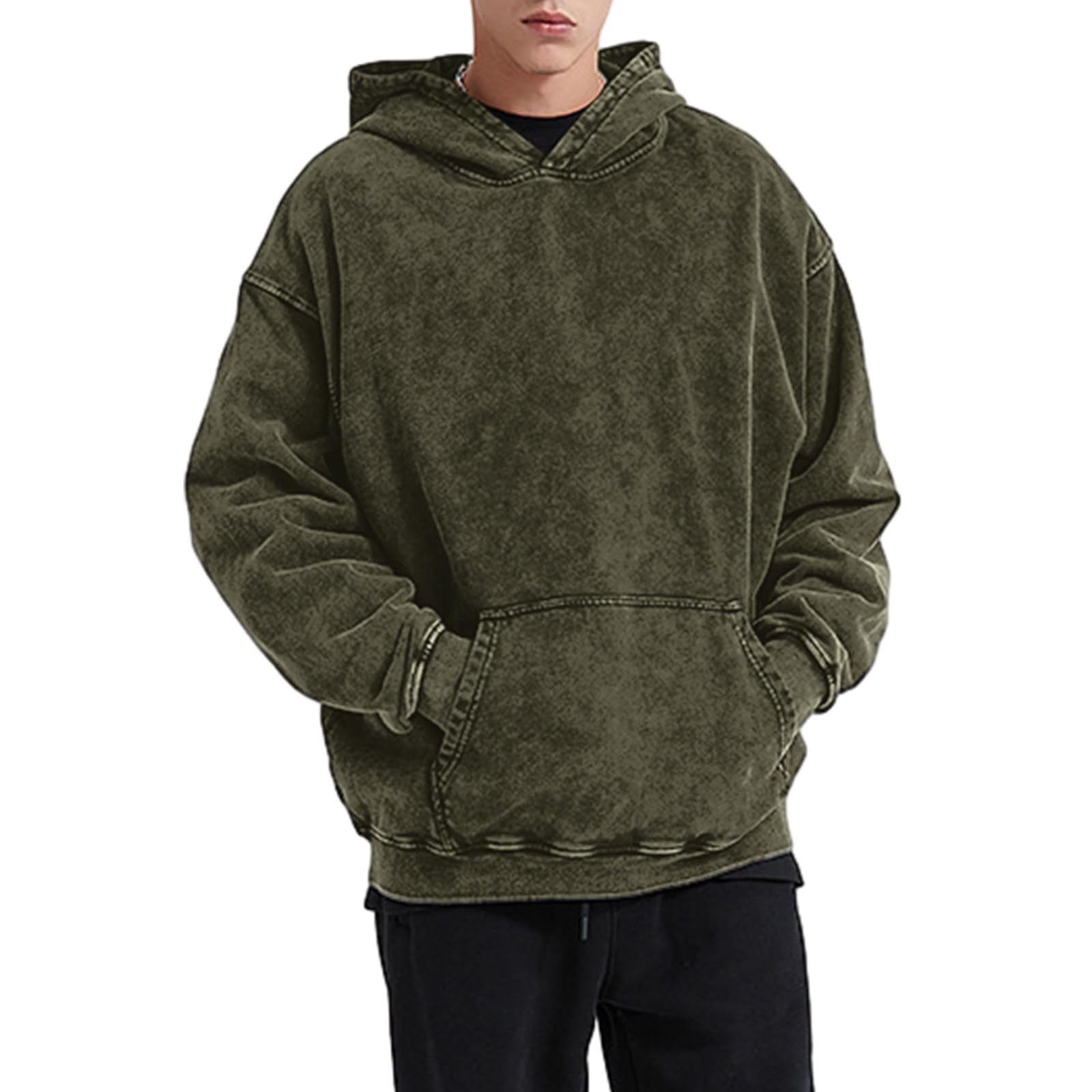 Bobeutou Oversized Hoodie Men Vintage Cotton Casual Hooded Sweatshirt Trendy Baggy Basic Hoodies Retro Pullover Streetwear