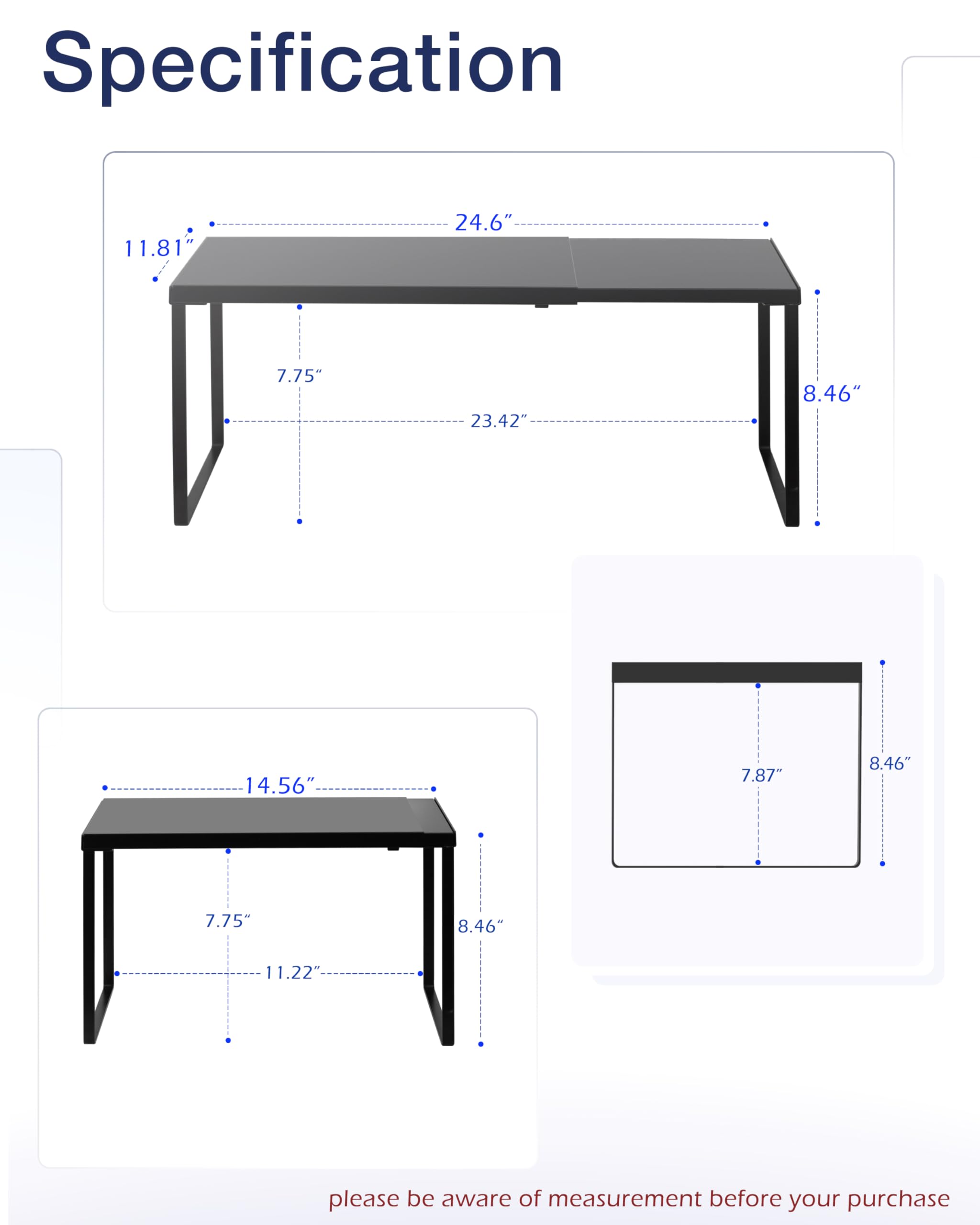 Nxconsu Cabinet Shelf Expandable Organizer Riser Rack for Kitchen Pantry Cupboard Under Sink Countertop Home Organization Extra Storage Space Saver Heavy Duty Metal Edgeless Design Black