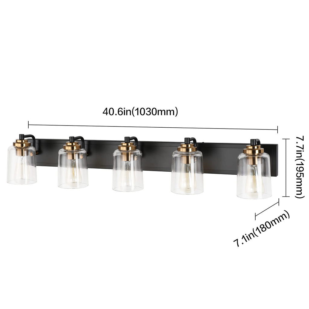 SOLFART 20.1 Inch Black Vintage Bathroom Vanity Light Fixtures Fixtures with Modern Glass Globe Shade Metal Brass Wall Lamp 2 Lights