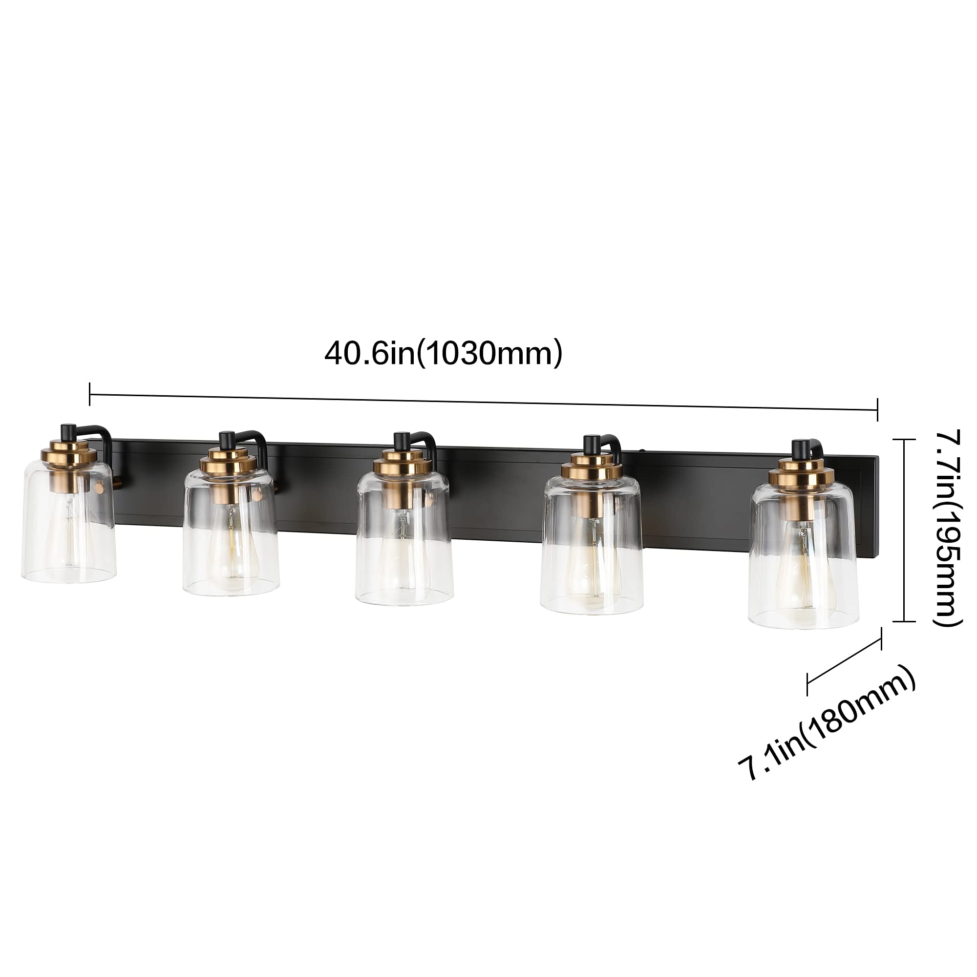 SOLFART 20.1 Inch Black Vintage Bathroom Vanity Light Fixtures Fixtures with Modern Glass Globe Shade Metal Brass Wall Lamp 2 Lights