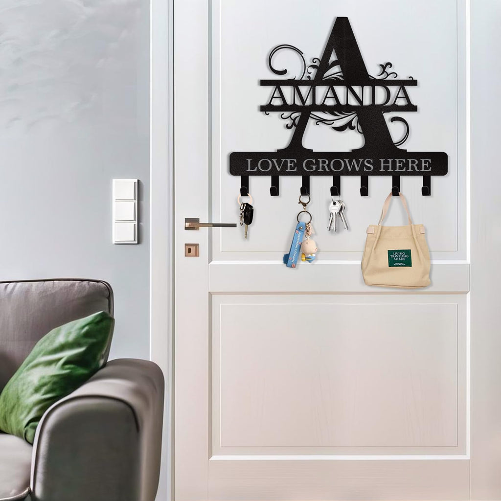 Dyoart Personalized Couple's Name Key Rack, Wall Mounted Metal Key Holder for Housewarming Gifts,ignent Bedding