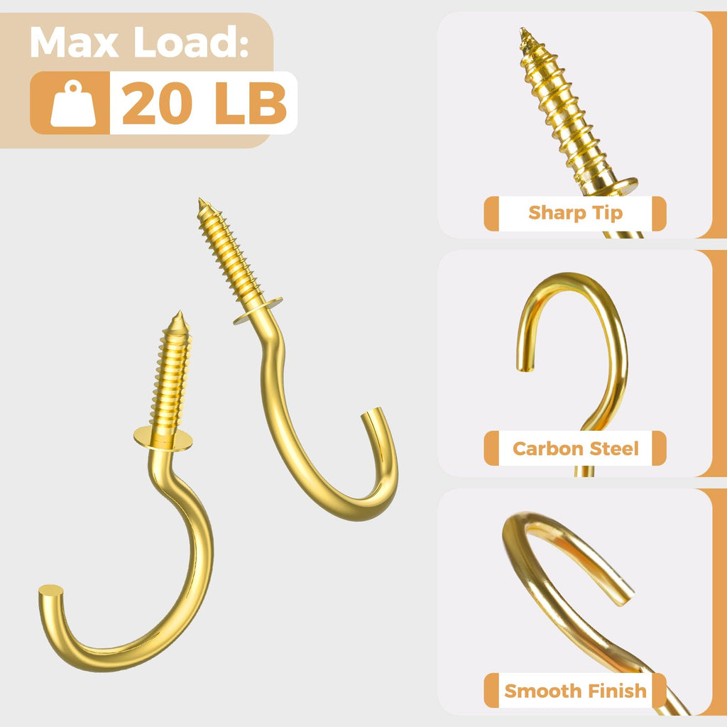 RELBRO Screw Hooks, 1-1/4 Inch Metal Screw in Cup Hooks, Black, 50 Pcs