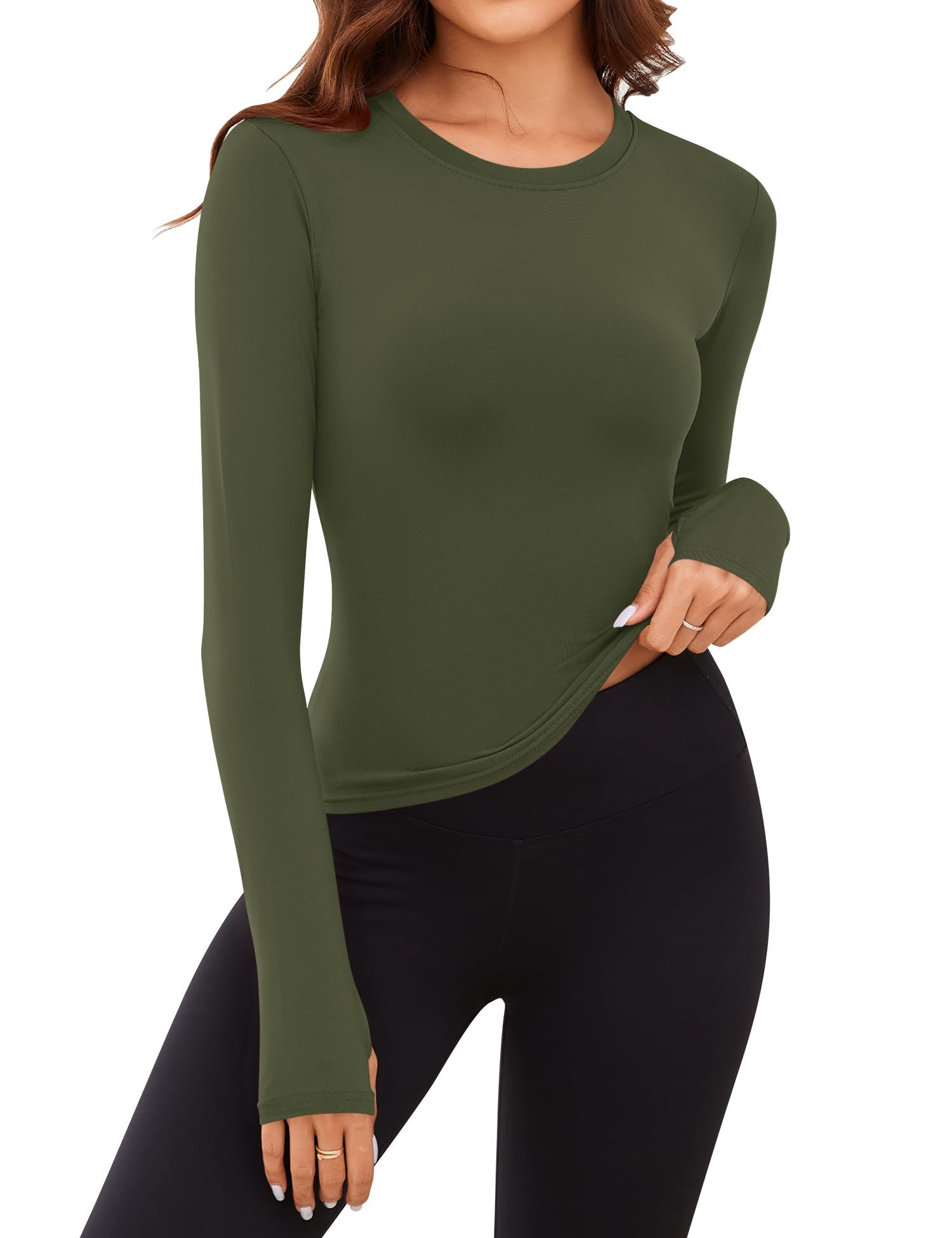 Rapbin Thermal Shirts for Women Long Sleeve Tops Ladies Fleece Undershirt for Winter Cold Weather with Thumb Holes XS-L