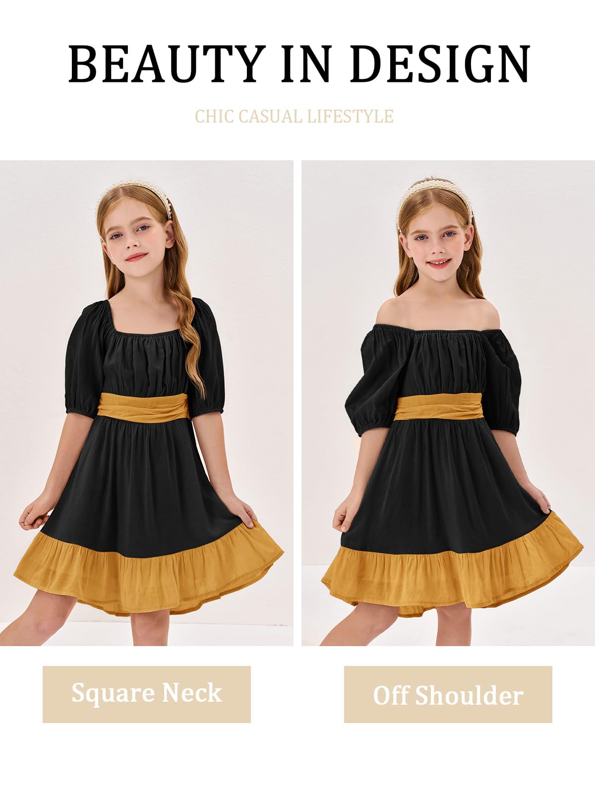 Girls Summer Dresses Square Neck Lantern Sleeve Tie Backless Ruffle A-Line Party Mini Dress