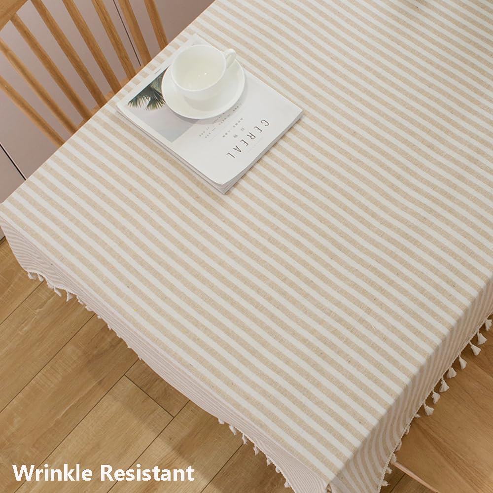 TruDelve Cotton Table Cloth Square Tables Beige Striped Tablecloths Fall Outdoor Tablecloth for Picnic Table Cover (Beige,55"x55",Square)