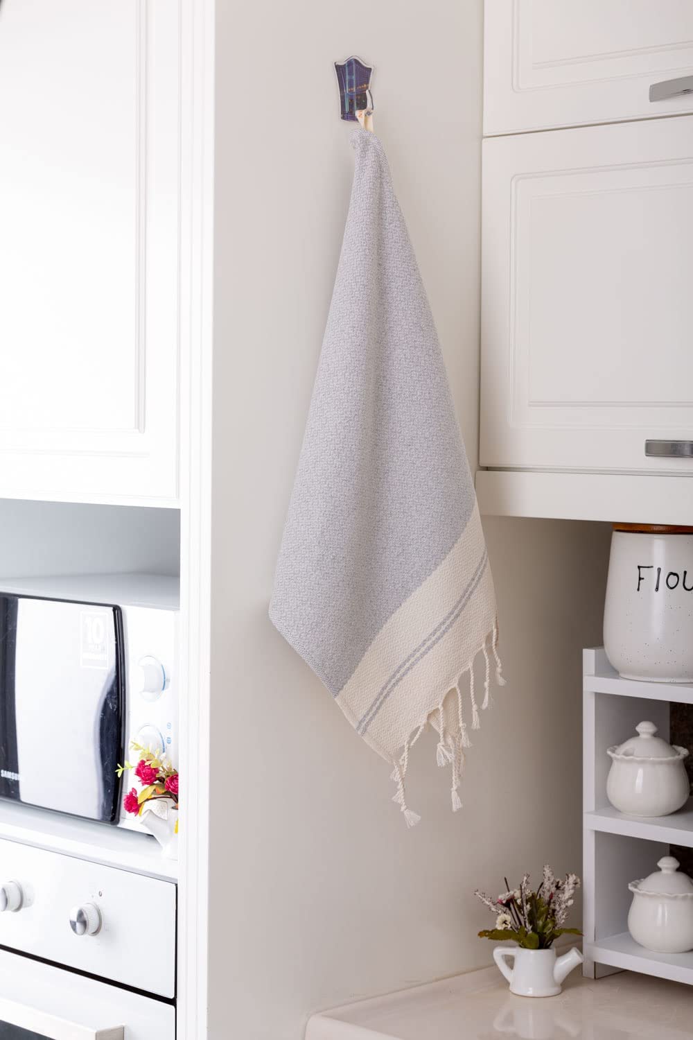 Evelynen Turkish Hand Towels for Bathroom & Kitchen Towels Decorative Set of 2 | Boho Farmhouse Hand Towels with Hanging Loops for Face, Tea, Dish, Kitchen & Bath | %100 Cotton (16" x 32" - Beige)