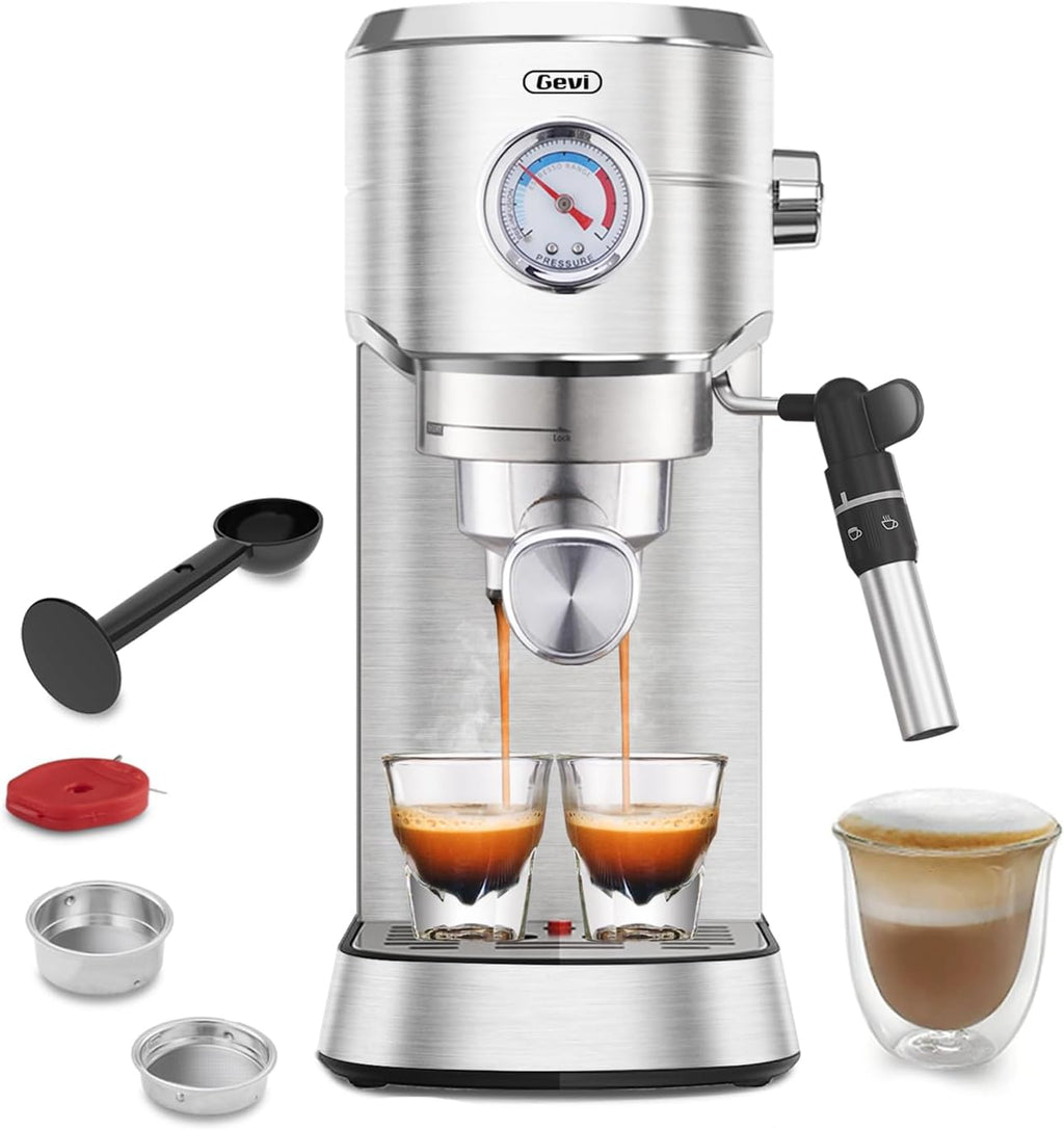 Gevi Espresso Expresso Machine 20 Bar with Auto Milk Frother, Professional Espresso Maker with Steam Wand, Compact Stainless Steel Cappuccino & Latte Machine, Gift for Coffee Lover, Home Baristas