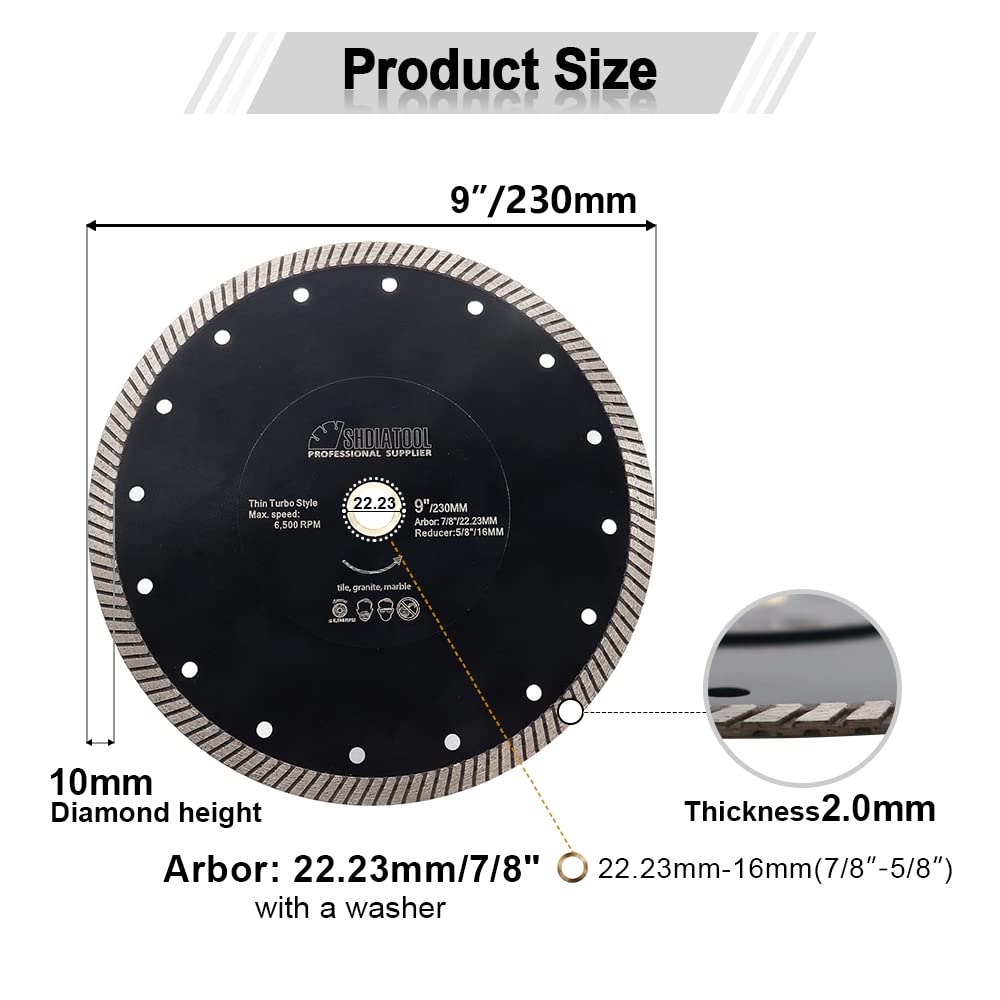 SHDIATOOL Super Thin Diamond Turbo Saw Blade 4 Inch Cutting Porcelain Ceramic Tile Granite Dia 105mm